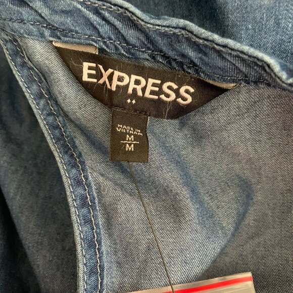 Express Women’s Medium Boho Festival Halter Cold Shoulder Blue Denim Top NWT - Picture 8 of 9